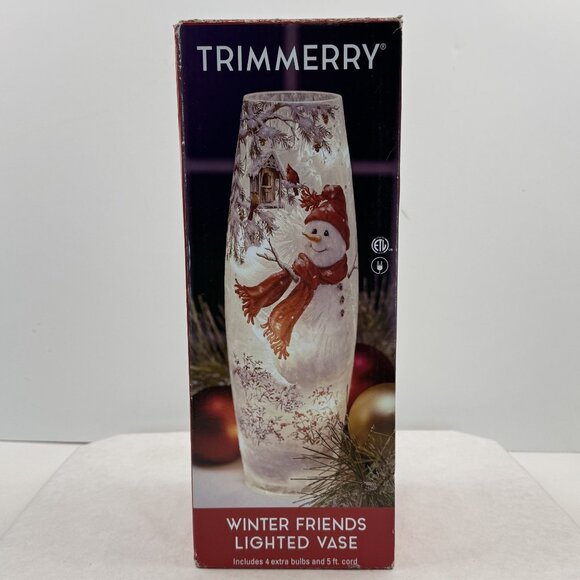 Trimmerry Winter Friends Lighted Vase 11.75" Snowman Dona Gelsinger Cardinals - Picture 3 of 14